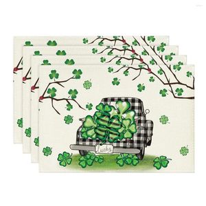 Table Mats Truck Shamrock Lucky Branch St. Patrick's Day Placemats Set Of 4 12x18 Inch Seasonal Spring For Party Kitchen Dining