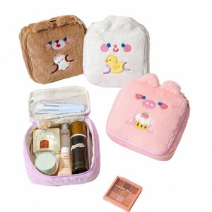Winter Carto Plush Square Makeup Bag For Girls Large Capacity Portable Cosmetic Storage Rabbit Ear W Bag Pencil Case E0x1#