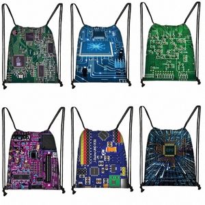 electric Chip Print Drawstring Bag Woman Travel Shop Foldable Storage Bag Children's Backpack Portable School Bag 35X55cm I4D8#