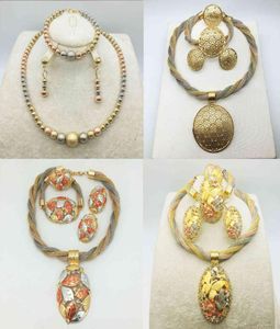 African Charm Necklace örhängen Dubai Gold Set for Women Wedding Bridal Armband Ring Pendant Jewelry Set9642927