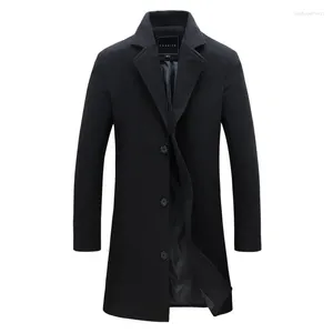 Casacos de trincheira masculina de comprimento médio casual casual casaco de lã coreana longas jaquetas para homens estilo slim windbreaker winter quente