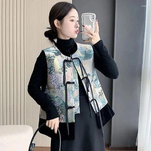 Women's Vests Chinese Style National Wind Jacket Vest Female Spring And Autumn Young Embroidered Coat Tang Suit Buckle Outerwear