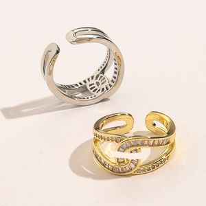 20style anel para mulher designer de luxo anel de letra dupla anéis ajustáveis Ringos 18k Gold Ring Belated Wedding Gift Rhinestone Jóias de designer de alta qualidade