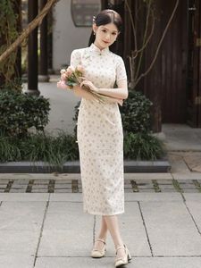 Etniska kläder traditionella femla korta ärm qipao vintga klassisk mandarin krage kinesisk klänning sexig tryck cheongsam vestidos