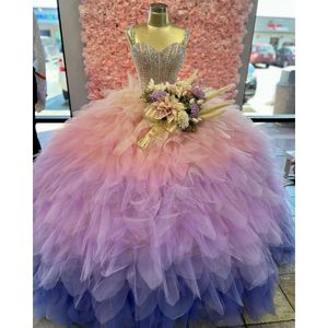 Pink Princess Quinceanera Dresses 2024 Sweetheart Beads Crystal Ball Ball Sweet 16 Party Dress Girl Birthdy S S S