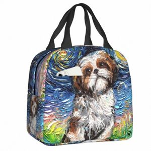 Shih Tzu Starry Night Isolated Lunch Påsar för kvinnor Läcksäker husdjur Dog Warm Cooler Thermal Lunch Tote Kids School Children K4ao#