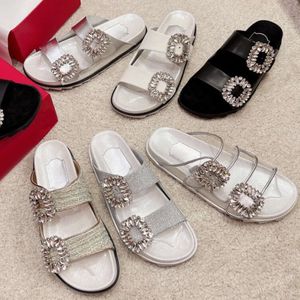 Toppkvalitet Slidy Viv Slides sommar utomhus Sandal Famous Designer Woman Sandales Man Shoe Luxurys Beach Slipper Fashion RV Äkta läder tofflor loafer glid