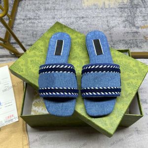 Frayed Edge Light Blue Denim tofflor Flat Mules Luxury Slides Women's Sandals Embroidered Designer Shoes Brodery 2G Slip-On Flats Cutout Canvas Slider Ny 2024