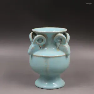 Vasi Song Ru Kiln Blue Glazed Sanyang Kaitai Zun Bottle antico decorazione in porcellana