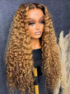 360 Wasserwelle Ombre Blonde HD transparente Spitzen -Front -Perücken Ombre menschliches Haar nass und wellige lockige synthetische Perücken für schwarze Frauen