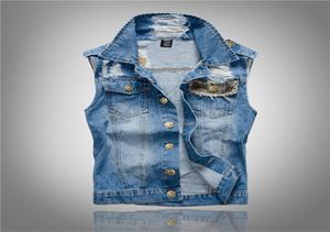 Laamei Raped Jean Jacket Men039s Vest dżins Hip Hop jean płaszcze kamizelki kowbojska marka kurtka bez rękawów Plus Size 5xl 20104075798