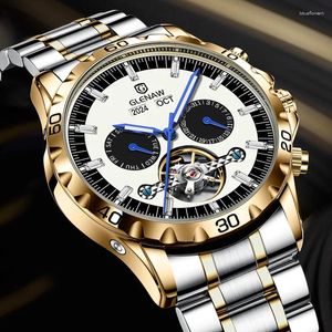 Wristwatches 2024 GLENAW Fashion Luxury Men's Mechanical Watch Design Luminous Stainless Steel Multifunctional Waterproof