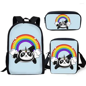 Zaino hip hop divertente panda 3pcs/set 3d stamping scuola book book book book da viaggio per laptop spalla a spalla da giorno