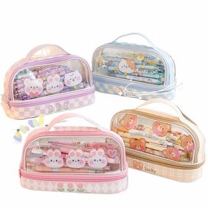 Double Layer Cosmetic Bag Travel tragbare transparente Carto Make -up -Beutel Frauen Bleistift Gehäuse koreanischer süßer Carto großer Größe T6aq#