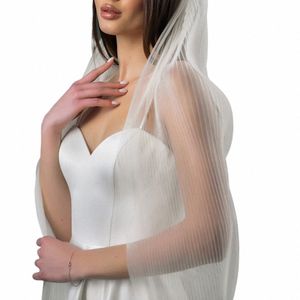 TopQueen Minimalista Casamento Véu Pleated Véu de noiva Acceitos de noiva 1 Comprimento do cotovelo de ponta de camada Vode com pente com pente v192 f0f0#