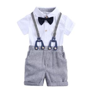 Baby Jungen Kleidung Sets Sommer Kleinkindjungen Gentleman Binde Bluse Strampler und Overalls Shorts Outfits Kinderparty Kleidung Set75641437179868