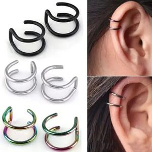 2pcs Stainless Steel Clip Earrings 2Row Fake Cartilage Ear Nose Lip Cuff On Gift aretes de mujer 240410