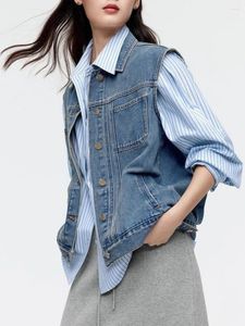 Women's Vests Vintage Denim Vest Jacket Women Spring Summer Sleeveless Casual Top Blue Jean Waistcoat Coat Lady Oversize Pocket Outerwear