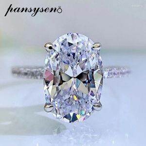 Cluster Rings Pansysen Real 925 Sterling Silver 8 12mm Oval Cut High Carbon Diamond Gemstone Finger Engagement för kvinnor Fina smycken