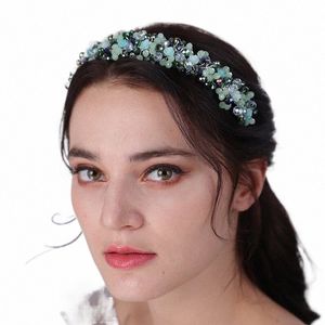 vintage Green Crystal Floral Bridal Crown Headband Handmade Wedding Hair AccoriesTrendy Fr Women Party Headpiece Tiaras O24S#