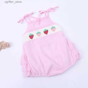 Rompers Boutique Baby Girl Clothes Smock Smock Pennellatura rosa neonato a mano fatta da ricamo a fragola bellissima tuta per bambini 0-2t L410