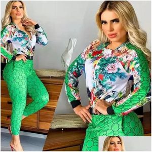 Womens Two Piece Pants Zipper Tracksuit Women Outfits Fashion Printed Jacket And Sweatpants Sets Ship Drop Delivery Apparel Clothing Otb0W