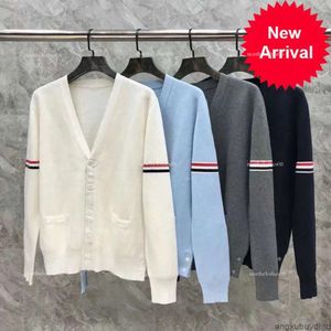 New Tb Sweater Spring And Summer Lovers Two Color Bar Knitted Cardigan V-Neck Womens Casual Fashion Versatile Long Sleeve Jacket