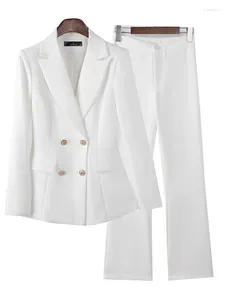 Pontas de duas peças femininas Escritório Ladies Blazer e Pant Suit de Pant Women Feminino Branco Laranja Casa de Café de Cafeteira Business Trabalho Dese Use Formal 2