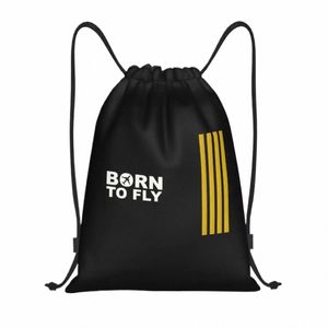 Född för att flyga Captain Stripes DrawString ryggsäck Sports Gym Bag For Men Women Pilot Air Fighter Training Sackpack P4XU#