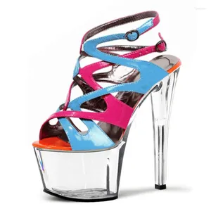 Sandaler Fashionabla Women Summer Party Sexy High Heels Roman Style Banket Multicolor Crystal 17 cm