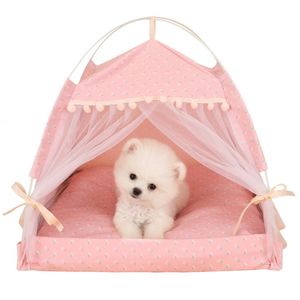 Hundbäddar Pet Kennel Cat Nest Princess Cushion Travel Tent Outdoor Bed For Small Medium Puppy Indoor Cave House SOFA 240426