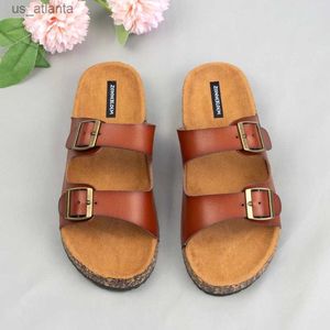 Talltor 2024 Nya kvinnor Mules Summer Outside Sandals Open Toe Gladiator Woman Slides Thick Double Belt Buckles Comfort Flat H240416 J4TA