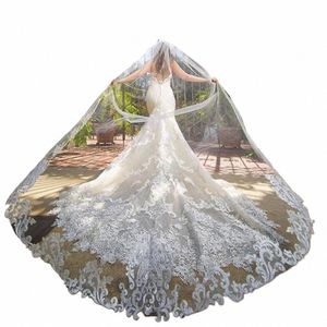 cathedral Length Wedding Veils with Lace Applique Edge Veils One Layer Custom Made Bridal Veil with Comb 4m Length D1LG#