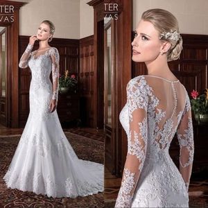 Mermaid Wedding Dress Sheer Neck Lace Appliques Long Sleeves Wedding Dress Court Train Illusion Bridal Gowns Vestidos De Noiva