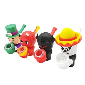 New Cartoon 420 Silicone Pipe Colorful Unbreakable Smoking Pipes With Glass Porous Hole Filter Bowl Dry Herb Tobacco Handpipes