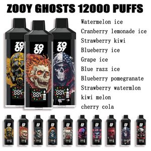 Małpa Magazyn UE Ghosts zooy 12000 Puff Do jednorazowe Pen Pen 25 ml akumulator do ładowania z wyświetlaczami papierosów elektronicznych Vape 12K Puff Vapers Vapers 12K 12000 Puff