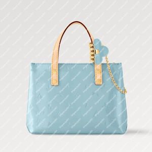 Esplosione Nuova femmina M24144 Reade PM Borsa luccichio Vernis in pelle Naturale Cowfil -Hide Trota Ponte perfettamente Spring Summer 2000 Stesso calittiere Sky Blue blu