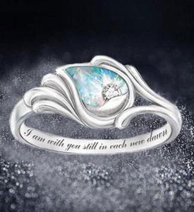 Anéis de casamento Fashion angel039s Wing for Women Silver Color Rainbow Stone Ring With Letters Jewelry Gifts Drop6401577