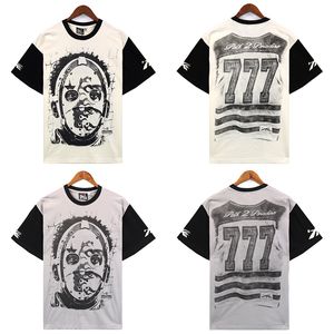 24SS USA Style Man with Mask Print Patchwork Tee Vintage Designer T Shirt Spring Summer Casual Fashion Skateboard Men Women Tshirt 0416