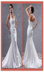 New White Mermaid Wedding Dresses Halter Court Train Fishtail Bridal Gowns Appliques Sequins Dress AW21897228