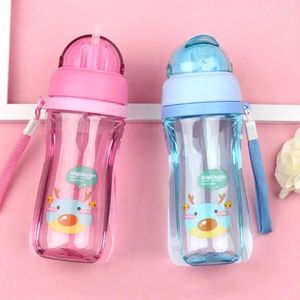 Water Bottles Children's Straw Type 450ml Bottle Kindergarten School Boy Girl Cup Eco-Friendly Anti-fall Drinkware Drop Shop J212