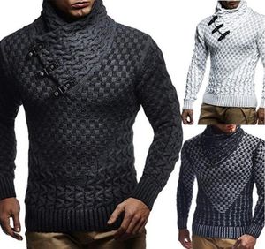 Leather Buckle Coarse Sweater Men Turtleneck Mens Knitted Pullover Casual Autumn Elastic Knitting Sweater Coat Knitwear Pull 3XL3690675