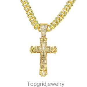 Personalized Cross Full Diamond Pendant Necklace Hip Hop Diamond Set Cuban Necklace