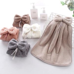 Towel Kitchen Bathroom Bow Knot Super Cute Hanging Quick Drying Water Absorbent Wipe Coral Velvet Soft