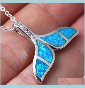 Högkvalitativ kristallblå Opal Mermaid Whale Fish Tail Necklace Charm Trendy Jewelry Gift For Women Yutgc Halsband 1vtai7908307