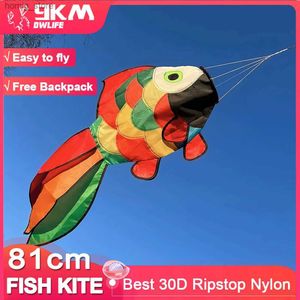 Drake tillbehör 9 kilometer 32 tum Rainbow Fish Kite Fiske Vindstrumpor Rotator Garden Dekoration Rotator Spiral Y240416