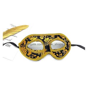 Mascheri per feste 20pcs Man Men Men Veneziano Maschera per gli occhi in pizzo Costume Prince Masquerade Christmas Wedding Birthday Halloween 230802 Drop dh4lq