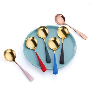 Coffee Scoops 10Colors Stainless Steel Spoon Dessert Kitchen Utensils Fashion Round Thickened Soup Home Bar