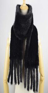 ハンドニットミンクヘアスカーフ本物のミンクヘアネック女性のためのファッション本物の毛皮のスカーフフリンジ5195037