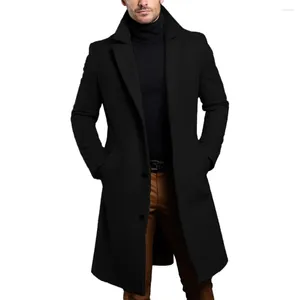 Men's Trench Coats Fashion Long Style Warm Wool Coat Solid Color Single Breasted Luxury Blends Overcoat Tops Clothing